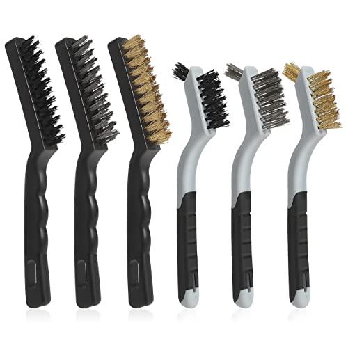 VASTOOLS Hand-Drahtbürsten Satz 6-teilig, 2x Messing-Drahtbürste, 2x Edelstahl-Bürste, 2x Nylon-Bürsten, zum Entfernen hartnäckiger Rückstände und Rost von VASTOOLS