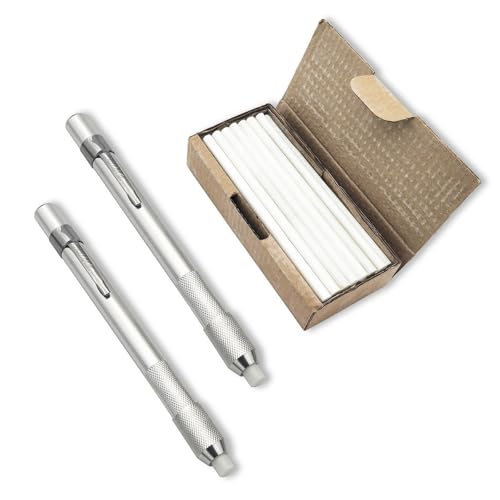 VASTOOLS Runde Specksteinhalter, 2 Stück Schweißspeckstein-Bleistifthalter, extra 40 Stück Seifenstein-Nachfüllungen, für Schweißer, Studenten, markieren Sie weiße klare und abnehmbare Markierungen von VASTOOLS