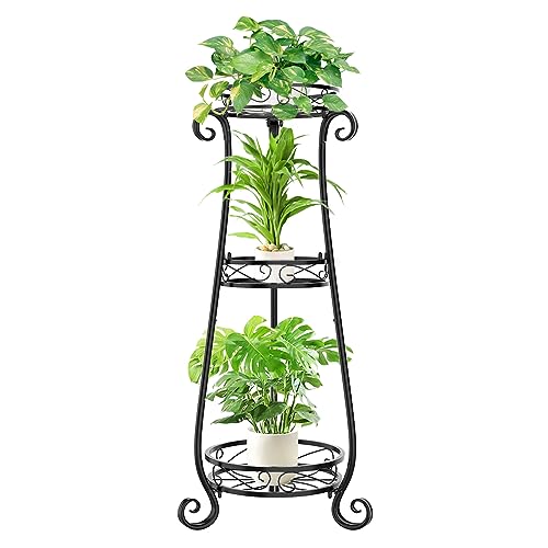 VASZOLA 3 Etagen Metall Pflanzenständer Blumentopfständer, 87cm Pflanzenregal Blumenregal für innen, Mehrere Pflanzentreppen regal pflanzen für Wohnzimmer Garten Balkon Terrasse (3 Etagen Schwarz) von VASZOLA