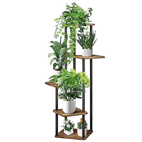 VASZOLA 5-Tier Hölzern Blumenregal Pflanzenregal, Mehrstöckig Blumenständer Pflanzenständer Blumenbank Blumentreppe Pflanzentreppe Standregal für Innen Garten Balkon Deko(Schwarz) von VASZOLA