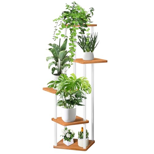 VASZOLA 5-Tier Hölzern Blumenregal Pflanzenregal, Mehrstöckig Blumenständer Pflanzenständer Blumenbank Blumentreppe Pflanzentreppe Standregal für Innen Garten Balkon Deko(Weiß) von VASZOLA