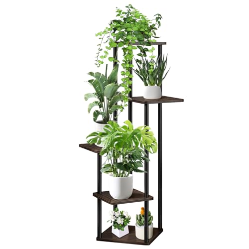 VASZOLA 5-Tier Hölzern Blumenregal Pflanzenregal, Mehrstöckig Blumenständer Pflanzenständer Blumenbank Blumentreppe Pflanzentreppe Standregal für Innen Garten Balkon Deko(Schwarz Eiche) von VASZOLA