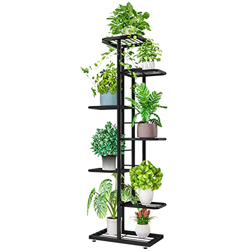 VASZOLA Metall Blumenregal Pflanzenregal 7-Tier 8 Töpfe, Mehrstöckig Blumenständer Pflanzenständer Blumenbank Blumentreppe Pflanzentreppe Standregal für Innen Außen Garten Balkon Deko(Dunkelgrau) von VASZOLA