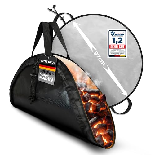 VATERLIEBE Feuerfeste Unterlage – Hitzebeständige Matte für Kohle & Asche – 100% Flammschutz – Für Grill, Feuerschale, Kamin & Dutch Oven – Balkon & Garten – Schwarz von VATERLIEBE
