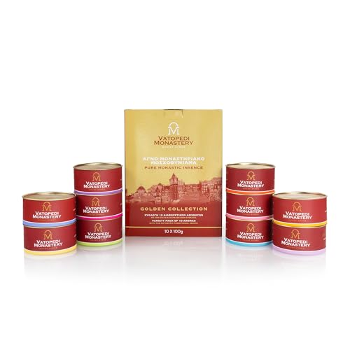 Reine klösterliche Räucherstäbchen zum Räuchern vom Berg Athos mit authentischem traditionellem Rezept, 10 x 100 g (Auswahl von 10 Düften – Golden Collection) von VATOPEDI MONASTERY