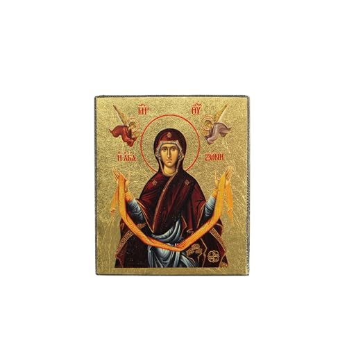 VATOPEDI MONASTERY MOUNT ATHOS Panagia Agia Zoni - Geprägte hölzerne Ikone auf Leinwand mit goldenem Hintergrund vom Berg Athos (8 x 7 cm) von VATOPEDI MONASTERY