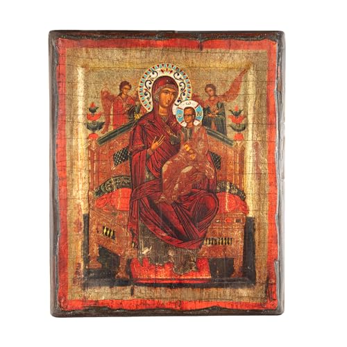 VATOPEDI MONASTERY Panagia Pantanassa, 7. Jahrhundert, geprägte, gealterte Holzikon auf Leinwand mit goldenem Hintergrund vom Berg Athos (22 x 18 cm) von VATOPEDI MONASTERY