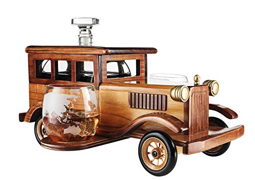 VATRIO Altertümlich Auto Whiskey Decanter Set Mit 2-10Oz Whiskyglas Old Fashion Brille, Altertümlich Oldtimerauto, 750Ml Decanter Spigot von VATRIO