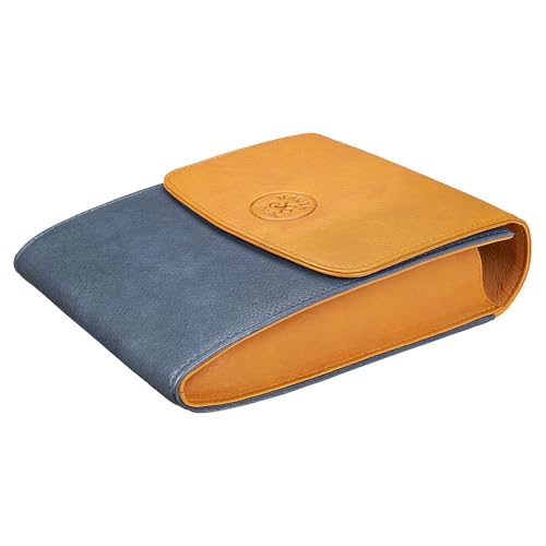 VAUEN Pfeifentasche Easy (640), Navy (beige-blau), Leder mit Magnetverschluss von VAUEN
