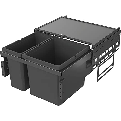 VAUTH-SAGEL Envi Space Einbau Mülleimer 2 Fächer, Vollauszug Abfalleimer mit Dämpfung und integrierten Selbsteinzug 1x 16 Liter und 1x 29 Liter, Kunststoff lavagrau von VAUTH-SAGEL