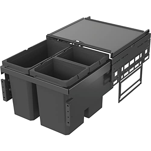 VAUTH-SAGEL Envi Space Einbau Mülleimer 3 Fächer, Vollauszug Abfalleimer mit Dämpfung und integrierten Selbsteinzug 2x 10 Liter, 1x 16 Liter Kunststoff lavagrau von VAUTH-SAGEL