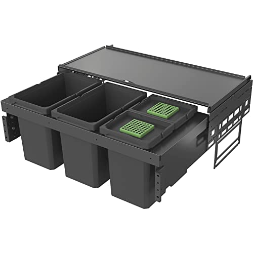 VAUTH-SAGEL Envi Space Einbau Mülleimer 4 Fächer, Vollauszug Abfalleimer mit Dämpfung und integrierten Selbsteinzug 1x 16, 1x 22 und 2x 10 Liter Kunststoff lavagrau von VAUTH-SAGEL