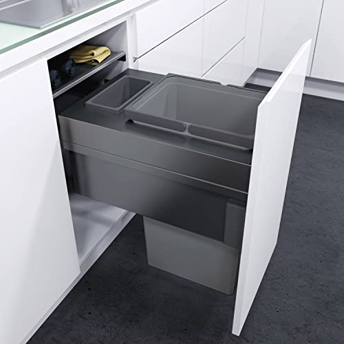 VAUTH-SAGEL Envi Space XX Pro Einbau Abfallsammler mit Frontanbindung, Mülleimer KB 400 mm Küche mit Dämpfung und Selbsteinzug, Behälter mit 35 Liter, Kunststoff/Stahl lavagrau von VAUTH-SAGEL