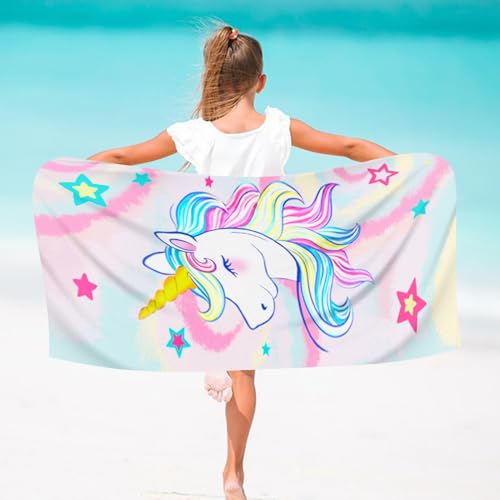 VAVICRAP Einhorn Handtuch 76 x 150 cm Mikrofaser Handtuch Kinder Strandtuch Mädchen Einhorn Strandtuch Kinder Mädchen Schnell Trocknend Badetuch für Bad Pool Reisen Schwimmen Duschtuch von VAVICRAP