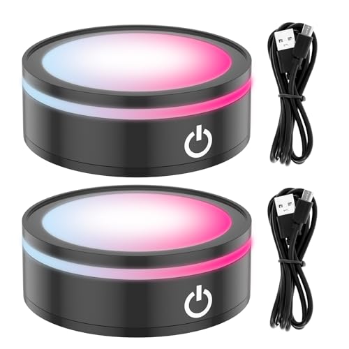 2 Stück LED Leuchtsockel mit Touch Bedienung,Runder Leuchtsockel, LED Show Stand für Kristall Glas Kunst,6 Leuchtmodi,2 Stromversorgungsmodi,Batterie und USB-Betrieben,für Partys zu Hause(schwarz) von VAVPUP