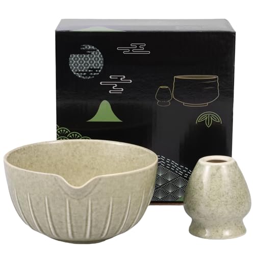 2 Stück Matcha Set,Matcha Schneebesen mit Ausgießer für Teeliebhaber,Matcha Tee Set mit Keramik Schale und Schneebesenhalter,Hitzebeständig Japanese Tea Making Kit,Geschenk für Matcha-Liebh(hellgrün) von VAVPUP