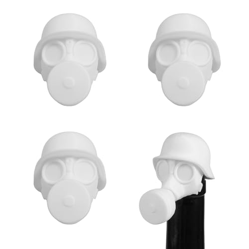 4 Stück Bierflaschenverschlüss,Bierflaschen im Vintage Stil, Kreativer Bierhelm mit Militär Gasmasken Design,Wiederverwendbare Staubschutzhülle für Getränke oder Wasserflaschen(weiß,4pcs) von VAVPUP