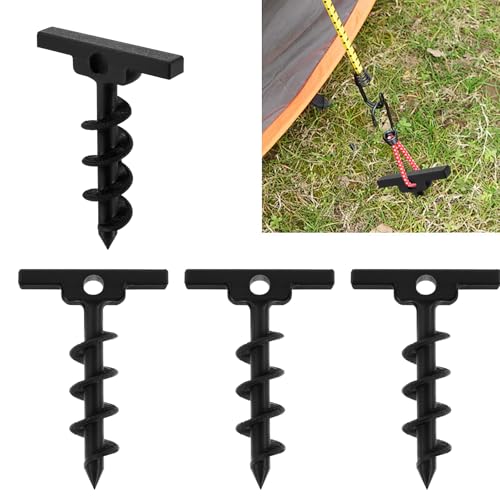 4 Stück Zelt Heringe,9.1 * 13.2CM,Robuste Erdnägel,Outdoor Zeltheringe mit T Griff und Spiralstruktur zur Befestigung von Campingzelten für Outdoor Abenteuer Gartenpflege(schwarz,4PCS) von VAVPUP