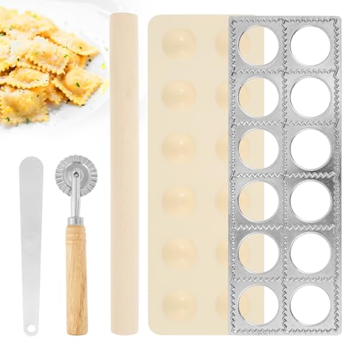 5 Stück Ravioliformen Set,Effizientes Nudelherstellungs Set mit Holz Nudelholz,Teigrädchen und Löffel,Wiederverwendbar,Praktisches Zubehör zur Nudelherstellung für die Hausmannskost(Protokollfarbe) von VAVPUP