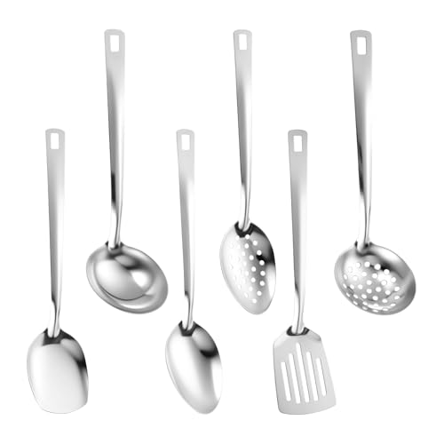 6 Stück Küchenhelfer Set,Edelstahl Kochutensilien mit Aufhängeöse, Langlebig und Rostbeständig Küchenutensilien Set,Multifunktional Löffel und Spatel,Spülmaschinenfest(silbrig,6PCS) von VAVPUP