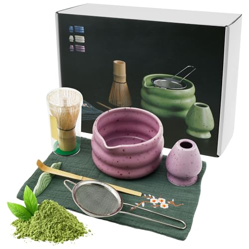 7 Stück Matcha Whisk Set,elegantes MatchaTee Sets mit Schneebesen,Schüssel, Schneebesenhalter,Schaufel,Sieb,vielseitige Teezubereitungs werkzeuge zum Präsentieren und Geschenke(Violett) von VAVPUP