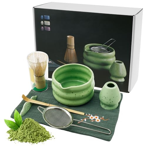 7 Stück Matcha Whisk Set,elegantes MatchaTee Sets mit Schneebesen,Schüssel, Schneebesenhalter,Schaufel,Sieb,vielseitige Teezubereitungs werkzeuge zum Präsentieren und Geschenke(grün) von VAVPUP