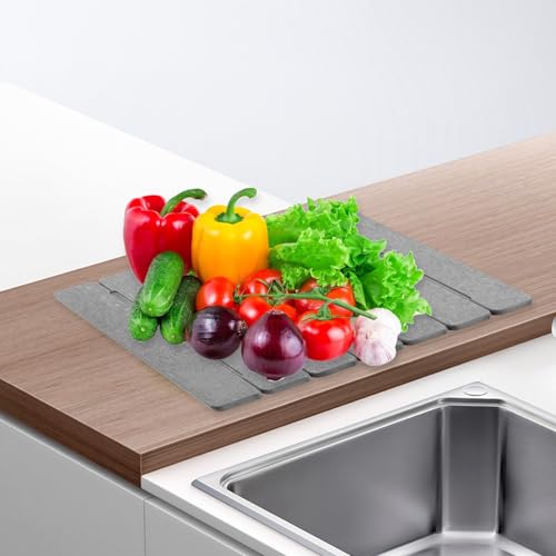 Abtropfmatte Geschirr,40 x 30 cm,Faltbare Kieselgurmatte für Küchenarbeitsplatte,Wiederverwendbar Saugstarke Abtropfmatte Kieselgur Matt,Multifunktionale Abflussmatte für Geschirr,Flaschen,Becher von VAVPUP