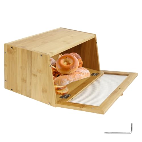 Brotaufbewahrung mit transparenter Front,40 * 23 * 18cm,Großer Vielseitiger Bambus Brotkasten mit rutschfestem Boden für Brötchen, Bagel,Laib,Kaffee,Tee und Nüsse(Protokollfarbe) von VAVPUP