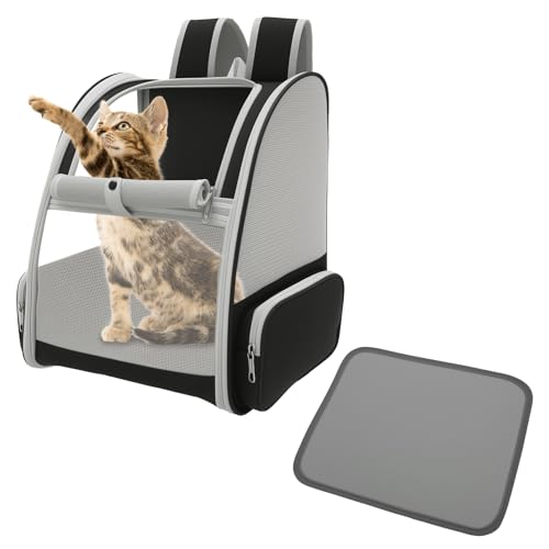 Faltbarer Katzenrucksack,Atmungsaktive Tragerucksack mit Belüftetem Netzdesign,Tragbare Hunderucksack mit Weicher Haustiermatte bis zu 6,8 kg,für Reisen,Wandern und Spaziergänge(grau) von VAVPUP