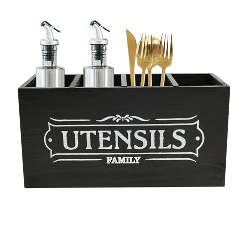 Küchenutensilienhalter,Utensil Holder aus Holz mit 4 Abnehmbarem Fächern und Abtropffläche,30*15*11.5 cm,Robuster Besteckkorb für die Arbeitsplatte von Messern,Gabeln,Essstäbchen und Löffeln(schwarz) Küchenutensilienhalter,Utensil Holder aus Holz mit 4 Abnehmbarem Fächern und Abtropffläche,30*15*11.5 cm,Robuster Besteckkorb für die Arbeitsplatte von Messern,Gabeln,Essstäbchen und Löffeln(schwarz) von VAVPUP