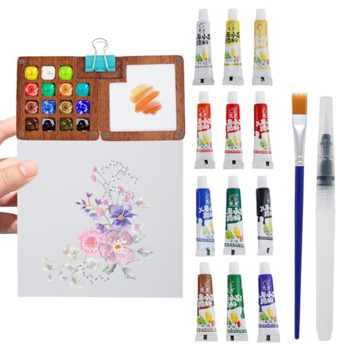 Mini Aquarell Travel Set,Tragbare Aquarellfarben Sets, Holz, Mini Aquarell Palette Reiseset mit Farbkasten aus Holzgitter,Stift und Binderclip,12 Farben für Maler,Künstler und Studenten Mini Aquarell Travel Set,Tragbare Aquarellfarben Sets, Holz, Mini Aquarell Palette Reiseset mit Farbkasten aus Holzgitter,Stift und Binderclip,12 Farben für Maler,Künstler und Studenten von VAVPUP