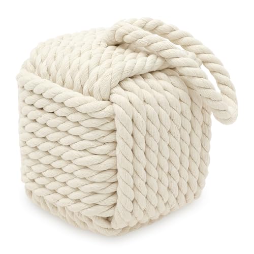 Türstopper mit Seilknoten,Dekorativer Nautische Stopper mit Griff,14 * 14 * 26 cm,1.8KG,Robuster Quadratischer Türstopper für Zuhause, als Buchstütze(weiß) von VAVPUP