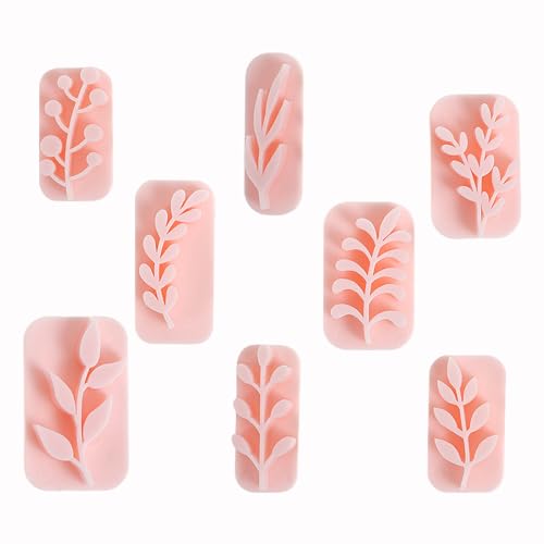 VAVPUP 10 Stück Ton Stempel,PLA Polymer Tonstempel,Mini-Ton Schneider Für Polymer Clay Cutter,Hochpräzise Einfach Anzuwendende Pflanzen Tonstempel für DIY Modellierung und Basteln(8pcs,Rosa) von VAVPUP