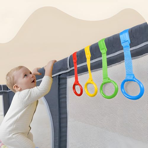 VAVPUP 12 Stück Ringe für Baby Kinderbetten,4 Farben Ringe Baby Hand, Tragbar Abnehmbarer Handringe,LaufstallRinge in Kinderbetten Reisebetten(12PCS) von VAVPUP