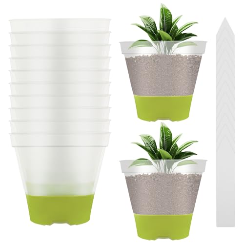 VAVPUP 12Stück Anzuchttöpfe mit Feuchtigkeitskuppel Silikonboden,Wiederverwendbare Pflanztöpfe mit Abflussloch und Etiketten Stapelbare Pflanztöpfe aus Kunststoff für Pflanzen Blumen von VAVPUP