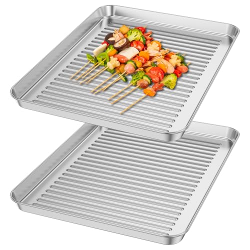 VAVPUP 2 Stück Backblech Set aus Edelstahl,Antihaftbeschichtet Backform,40.5×30.5×2.5cm,Rechteckige Ofenblech,Sicher Gesund,für Kekse,Pizza,Backen und Küche,Spülmaschinenfest(silbrig,2pcs) von VAVPUP