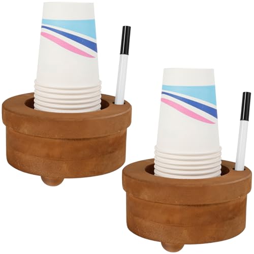 VAVPUP 2 Stück Becherhalter mit Markierungsschlitz,Robuster Holz Getränkehalter,Runder Becherhalter,Leicht zu Reinigen,für Küchen,Bars und Restaurants,Partys(Holzfarbe,2pcs) von VAVPUP