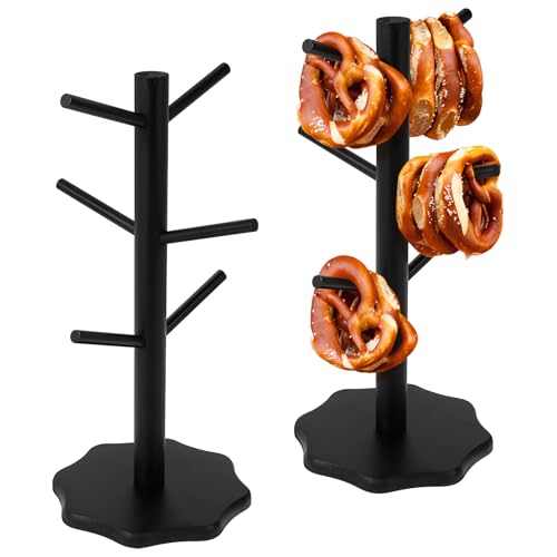 VAVPUP 2 Stück Brezelständer,Brezelhalter aus Holz in Baumform,Stabil Tassenhalter,6-armig,Höhe 33cm,Wurststände,Platz sparen,Dekoration für Restaurants,Cafés,Bars,Küche(schwarz) von VAVPUP