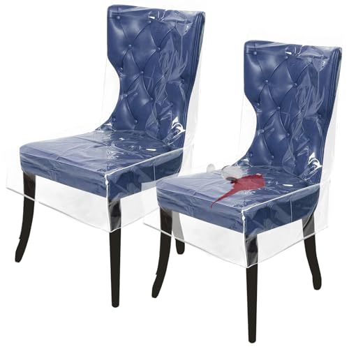 VAVPUP 2 Stück Stuhlbezüge aus Kunststoff,Wiederverwendbare Wasserdicht Stuhlhussen für Esszimmerstühle,Transparent dick Sitzschutz für Restaurant, Wohnzimmer,Schlafzimmer,Küche(transparente,2) von VAVPUP