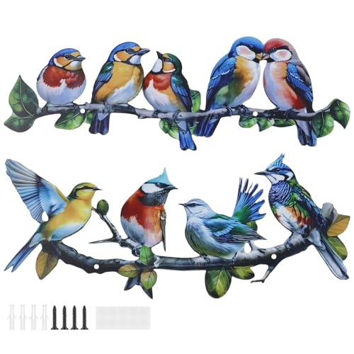 VAVPUP 2 Stück Vogel Wanddekoration Metall,39 * 10 cm,lebendige Vogel Wanddekoration auf einem Ast für draußen,Dekoration für Veranda,Zaun,Garten, Innen- und Außenbereich(Stil 1) von VAVPUP