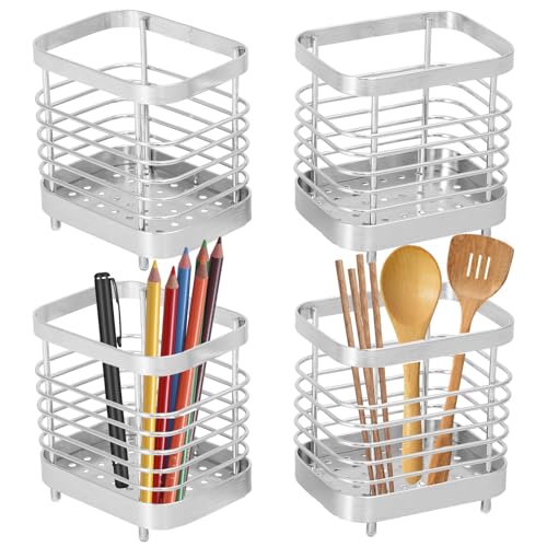 VAVPUP 4 Stück Edelstahl Utensilienhalter,Rostfrei Utensilienständer für Küchentheke,10*7.5*10.5cm,Küchenarbeitsplatte Utensil Organizer,für Küche,Badezimmer,Büro,Esszimmer(silbrig,4pcs) von VAVPUP