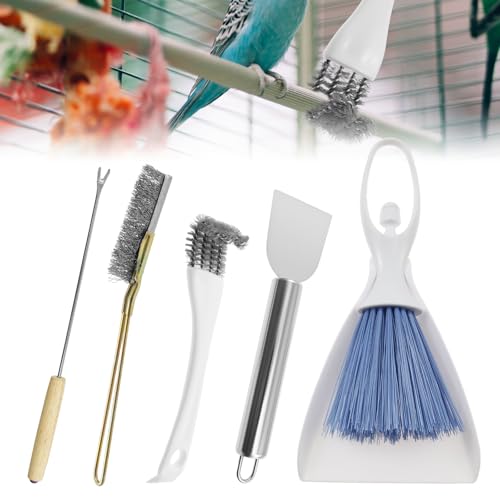 VAVPUP 5 Stück Vogelkäfig Reinigungsset,Praktisches Vogelkäfig ReinigungssetVogelkotentferner Edelstahl Schaber und Multifunktionaler Ellbogenbürste zum Entfernen von Kotresten(5pcs) von VAVPUP