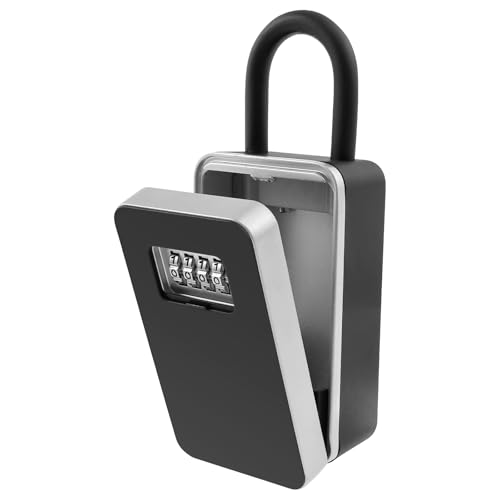 VAVPUP Aluminium Schlüsselkasten,Wandmontage Schlüsselschloss,Tragbare Schlüsseltresor mit 4-stelligem Zahlencode,16.8 * 7 * 5 cm,für die Vermietung im Homeoffice(schwarz) von VAVPUP
