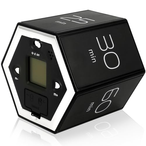 VAVPUP Cube Timer Flip Focus Timer 05.01.10/25/30/60 Minuten und benutzerdefinierte Countdown Zeitmanagement Timer Produktivitäts Timer Pomodoro Timer Studie Countdown Timer Rotation Timer(schwarz) von VAVPUP