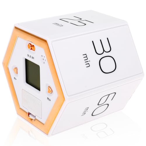 VAVPUP Cube Timer Flip Focus Timer 05.01.10/25/30/60 Minuten und benutzerdefinierte Countdown Zeitmanagement Timer Produktivitäts Timer Pomodoro Timer Studie Countdown Timer Rotation Timer(weiß) von VAVPUP