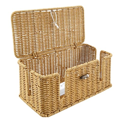 VAVPUP Handgefertigte Kabelbox,Rattan Kabelmanagement box, sicherer funktionaler Kabel Organizer zum Verstecken von Kabeln,stabile Kabelbox für den Schreibtisch,für Büro,Haus(braun) von VAVPUP