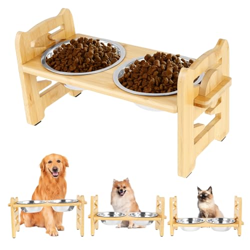VAVPUP Holz Erhöhte Hundenäpfe,Hundebar Höhenverstellbar Futternapf mit 2 Edelstahlnäpfen und Rutschfesten Füßen,15°Geneigter Robustes Hundenapf,Erhöhter Futternapf für für Kleine Hunde und Katzen VAVPUP Holz Erhöhte Hundenäpfe,Hundebar Höhenverstellbar Futternapf mit 2 Edelstahlnäpfen und Rutschfesten Füßen,15°Geneigter Robustes Hundenapf,Erhöhter Futternapf für für Kleine Hunde und Katzen von VAVPUP