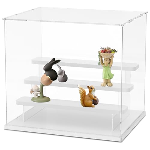 VAVPUP Klare Acryl Vitrine,Aufbewahrungsboxen mit Selbstaufbauender Leiter, Staubdichte Vitrine mit Herausnehmbaren Einlegeböden für Flexible Aufbewahrung,für handgefertigte Spielzeugsammlungen von VAVPUP