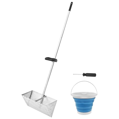 VAVPUP Sandflohharke,138 cm Sandflohrechen aus Edelstahl,Strandsandsieb mit langem Griff,Faltbarer Eimer,Abnehmbares Strandsieb zum Sammeln von Flöhen für Strandgarten(Stil 1) von VAVPUP
