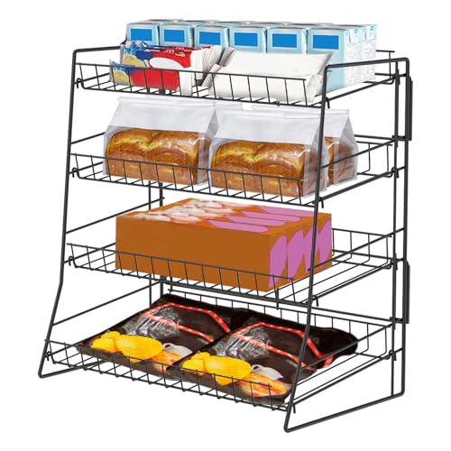VAVPUP Süßigkeitenständer,4 stufiger Snackständer aus Metall,Chiphalter, Tragbarer Snack Organizer für die Theke,Snackregal für Geschäfte Büro und Zuhause(schwarz) von VAVPUP